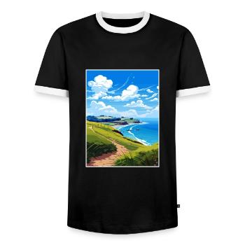 Coromandel-Halbinsel Neuseeland Reiseposter - Männer Kontrast-T-Shirt - Schwarz/Weiß - Vorne - AI Model Female 172 light (172cm) & AI Model Male 178 light (178cm)