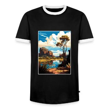 Kakadu National Park Australia Travel Poster - Men's Ringer Shirt - black/white - Front - AI Model Female 172 light (172cm) & AI Model Male 178 light (178cm)
