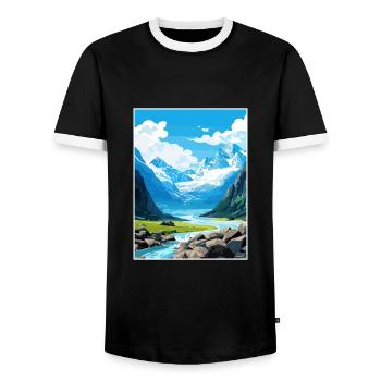 Franz Josef Glacier Nouvelle-Zélande affiche de voyage - T-shirt contrasté Homme - noir/blanc - Devant - AI Model Female 172 light (172cm) & AI Model Male 178 light (178cm)