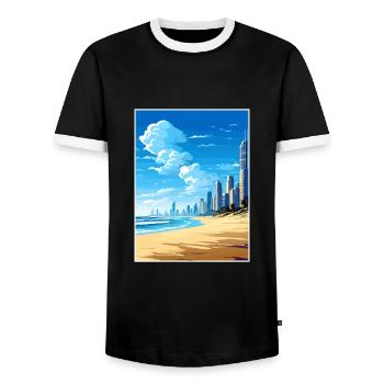 Surfers Paradise Beach Australien Reiseposter - Männer Kontrast-T-Shirt - Schwarz/Weiß - Vorne - AI Model Female 172 light (172cm) & AI Model Male 178 light (178cm)