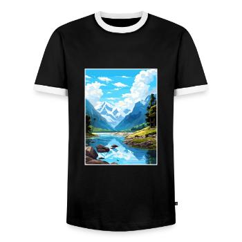 Fiordland Nationalpark Neuseeland Reiseposter - Männer Kontrast-T-Shirt - Schwarz/Weiß - Vorne - AI Model Female 172 light (172cm) & AI Model Male 178 light (178cm)