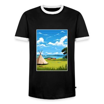 Waitangi Treaty Grounds Nouvelle-Zélande affiche de voyage - T-shirt contrasté Homme - noir/blanc - Devant - AI Model Female 172 light (172cm) & AI Model Male 178 light (178cm)