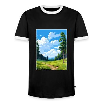 Kaitoke Regional Park New Zealand Travel Poster - Men's Ringer Shirt - black/white - Front - AI Model Female 172 light (172cm) & AI Model Male 178 light (178cm)