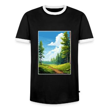 Kaitoke Regional Park New Zealand Travel Poster - Men's Ringer Shirt - black/white - Front - AI Model Female 172 light (172cm) & AI Model Male 178 light (178cm)