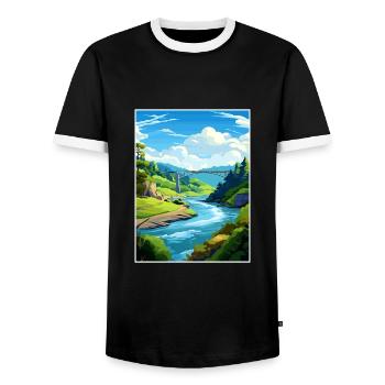 Tal der Giganten Baumwipfelpfade Reiseposter - Männer Kontrast-T-Shirt - Schwarz/Weiß - Vorne - AI Model Female 172 light (172cm) & AI Model Male 178 light (178cm)