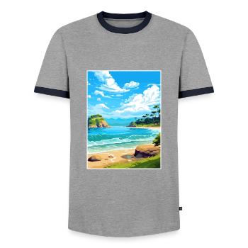 Abel Tasman National Park New Zealand Souvenir - Men's Ringer Shirt - grey/navy  - Front - AI Model Female 172 light (172cm) & AI Model Male 178 light (178cm)