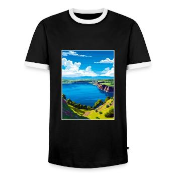 Blue Lake Australie Vintage voyage affiche Souvenir - T-shirt contrasté Homme - noir/blanc - Devant - AI Model Female 172 light (172cm) & AI Model Male 178 light (178cm)