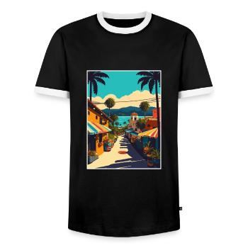 Sayulita Décoration Mexique Vintage Voyage Poster - T-shirt contrasté Homme - noir/blanc - Devant - AI Model Female 172 light (172cm) & AI Model Male 178 light (178cm)