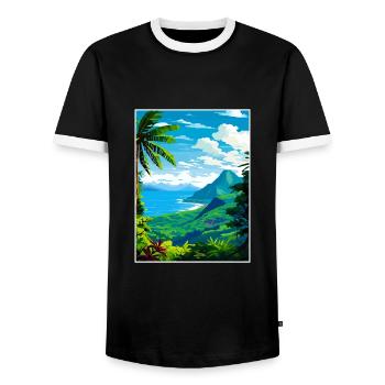 Saint Lucia Caribbean Vintage Travel Poster WPA - Men's Ringer Shirt - black/white - Front - AI Model Female 172 light (172cm) & AI Model Male 178 light (178cm)