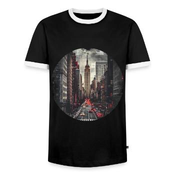 New York City NYC USA Amerika Stadt Skyline Retro - Männer Kontrast-T-Shirt - Schwarz/Weiß - Vorne - AI Model Female 172 light (172cm) & AI Model Male 178 light (178cm)
