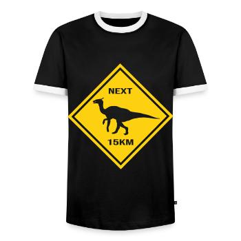 Achtung Saurolophus kreuzt die Straße Design - Männer Kontrast-T-Shirt - Schwarz/Weiß - Vorne - AI Model Female 172 light (172cm) & AI Model Male 178 light (178cm)