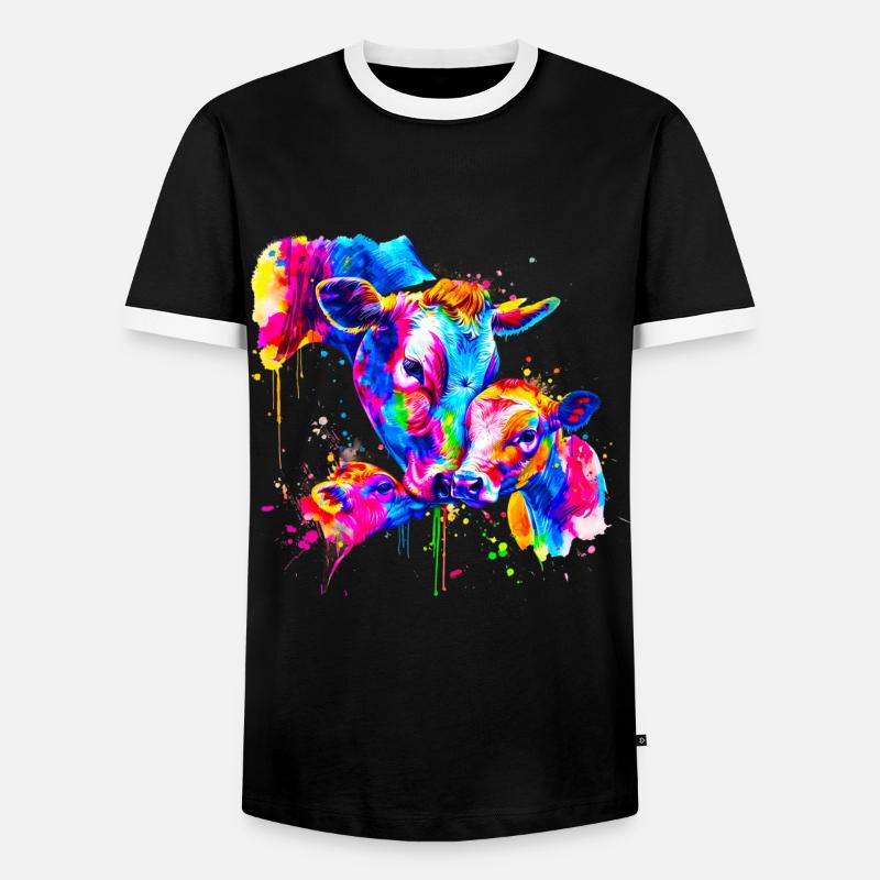 Kuh mit 3 Kälbern - Männer Kontrast-T-Shirt - Schwarz/Weiß
