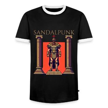 Sandalpunk - Men's Ringer Shirt - black/white - Front - AI Model Female 172 light (172cm) & AI Model Male 178 light (178cm)