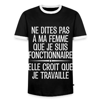 Ne Dites Pas à Ma Femme Que Je Suis Fonctionnaire - T-shirt contrasté Homme - noir/blanc - Devant - AI Model Female 172 light (172cm) & AI Model Male 178 light (178cm)