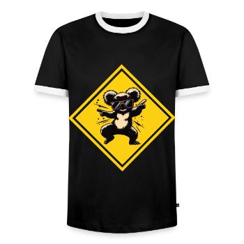 Dancing koala - sunglasses on traffic sign - Men's Ringer Shirt - black/white - Front - AI Model Female 172 light (172cm) & AI Model Male 178 light (178cm)
