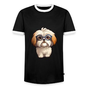 Lhasa Apso Hunderasse Aquarell Karikatur Kawaii Gla - Männer Kontrast-T-Shirt - Schwarz/Weiß - Vorne - AI Model Female 172 light (172cm) & AI Model Male 178 light (178cm)