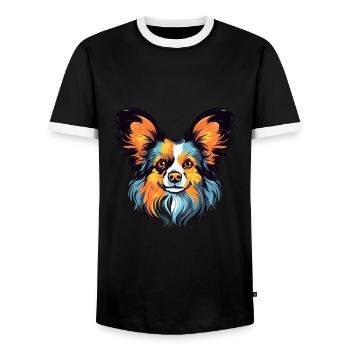 Papillon chien race aquarelle dessin animé Kawaii couleur - T-shirt contrasté Homme - noir/blanc - Devant - AI Model Female 172 light (172cm) & AI Model Male 178 light (178cm)