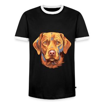 Chesapeake Bay Retriever Dog Breed Watercolor Cart - Men's Ringer Shirt - black/white - Front - AI Model Female 172 light (172cm) & AI Model Male 178 light (178cm)