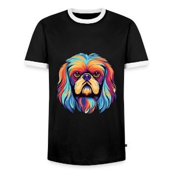 Pekingese Dog Breed Watercolor Cartoon Kawaii Colo - Men's Ringer Shirt - black/white - Front - AI Model Female 172 light (172cm) & AI Model Male 178 light (178cm)