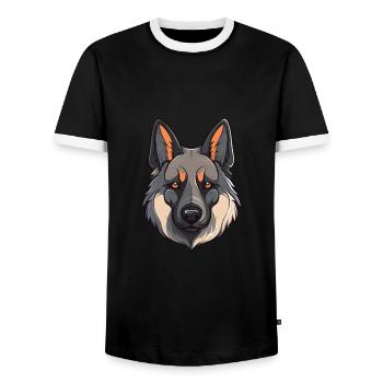 Norwegian Elkhound Dog Breed Watercolor Cartoon Ka - Men's Ringer Shirt - black/white - Front - AI Model Female 172 light (172cm) & AI Model Male 178 light (178cm)