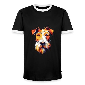 Draht Foxterrier Hunderasse Aquarell Karikatur Kawa - Männer Kontrast-T-Shirt - Schwarz/Weiß - Vorne - AI Model Female 172 light (172cm) & AI Model Male 178 light (178cm)