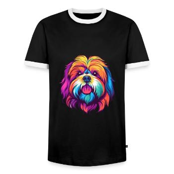 Lhasa Apso Hunderasse Aquarell Karikatur Kawaii Col - Männer Kontrast-T-Shirt - Schwarz/Weiß - Vorne - AI Model Female 172 light (172cm) & AI Model Male 178 light (178cm)