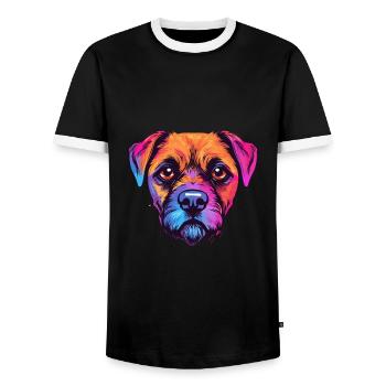Border Terrier Dog Breed Watercolor Cartoon Kawaii - Men's Ringer Shirt - black/white - Front - AI Model Female 172 light (172cm) & AI Model Male 178 light (178cm)