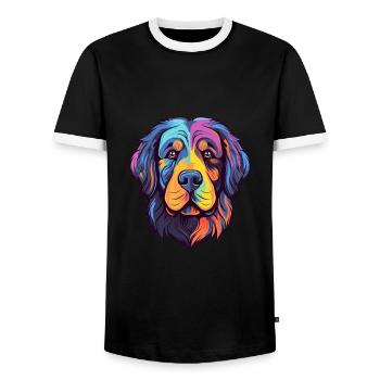 Newfoundland Dog Breed Watercolor Cartoon Kawaii C - Men's Ringer Shirt - black/white - Front - AI Model Female 172 light (172cm) & AI Model Male 178 light (178cm)