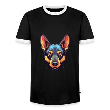Australischer Kelpie Hund Rasse Aquarell Karikatur Kaw - Männer Kontrast-T-Shirt - Schwarz/Weiß - Vorne - AI Model Female 172 light (172cm) & AI Model Male 178 light (178cm)