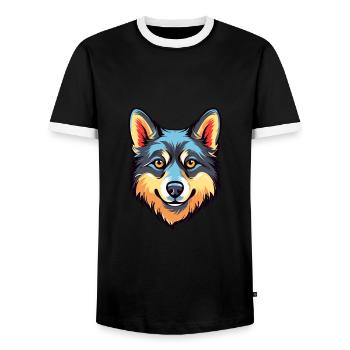 Alaska Klee Kai chien race aquarelle dessin animé Kawa - T-shirt contrasté Homme - noir/blanc - Devant - AI Model Female 172 light (172cm) & AI Model Male 178 light (178cm)