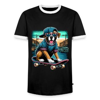 Urban Hip Hop Boxer Dog Skater T Shirt - Men's Ringer Shirt - black/white - Front - AI Model Female 172 light (172cm) & AI Model Male 178 light (178cm)