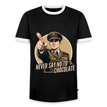 Never say no to chocolate - Men's Ringer Shirt - black/white - Front - AI Model Female 172 light (172cm) & AI Model Male 178 light (178cm)