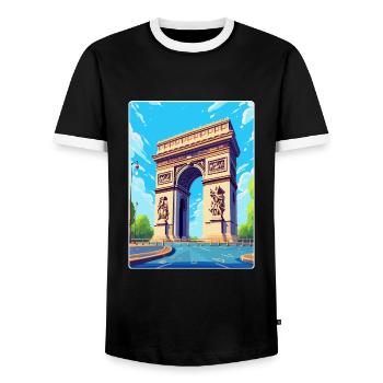 Arc De Triomphe Paris France Vintage Travel Poster - Men's Ringer Shirt - black/white - Front - AI Model Female 172 light (172cm) & AI Model Male 178 light (178cm)