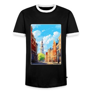 Lille France Vintage Travel Poster WPA Souvenir - Men's Ringer Shirt - black/white - Front - AI Model Female 172 light (172cm) & AI Model Male 178 light (178cm)