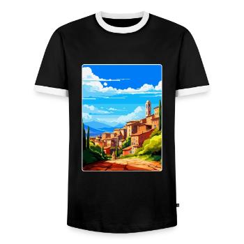 Pérouse Italie Affiche de voyage vintage WPA Souvenir - T-shirt contrasté Homme - noir/blanc - Devant - AI Model Female 172 light (172cm) & AI Model Male 178 light (178cm)