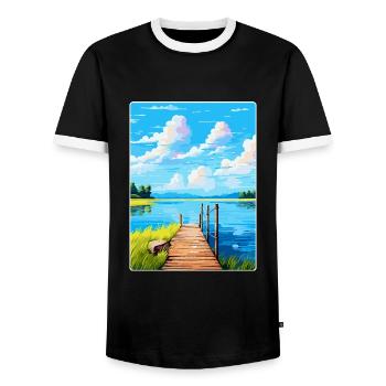 Lac de Lacanau France Poster de voyage vintage souvenir - T-shirt contrasté Homme - noir/blanc - Devant - AI Model Female 172 light (172cm) & AI Model Male 178 light (178cm)