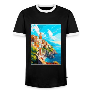 Amalfi Italie Affiche de voyage vintage WPA Souvenir - T-shirt contrasté Homme - noir/blanc - Devant - AI Model Female 172 light (172cm) & AI Model Male 178 light (178cm)