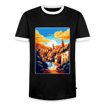 Toledo Spanien Vintage Reiseposter WPA Souvenir - Männer Kontrast-T-Shirt - Schwarz/Weiß - Vorne - AI Model Female 172 light (172cm) & AI Model Male 178 light (178cm)