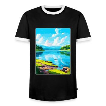 Lake Sainte Croix Frankreich Vintage Reiseplakat WPA - Männer Kontrast-T-Shirt - Schwarz/Weiß - Vorne - AI Model Female 172 light (172cm) & AI Model Male 178 light (178cm)