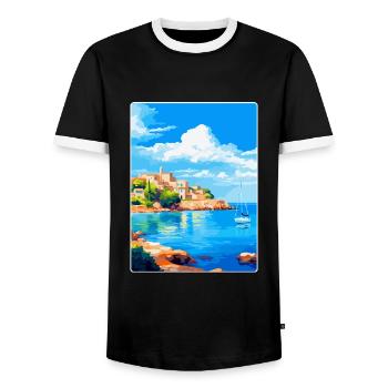 Balearen Spanien Vintage Reiseplakat WPA - Männer Kontrast-T-Shirt - Schwarz/Weiß - Vorne - AI Model Female 172 light (172cm) & AI Model Male 178 light (178cm)