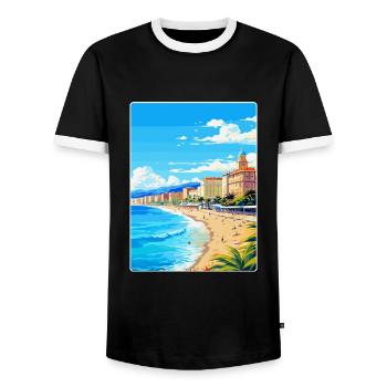 Nice France Vintage Travel Poster WPA Art Souvenir - Men's Ringer Shirt - black/white - Front - AI Model Female 172 light (172cm) & AI Model Male 178 light (178cm)