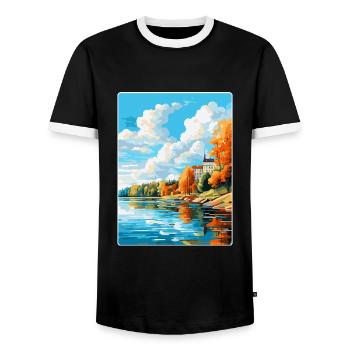 Kuopio Finlande Affiche de voyage vintage Souvenir WPA - T-shirt contrasté Homme - noir/blanc - Devant - AI Model Female 172 light (172cm) & AI Model Male 178 light (178cm)