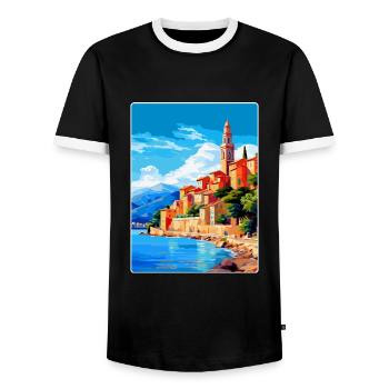 Menton France Affiche de voyage vintage WPA Souvenir - T-shirt contrasté Homme - noir/blanc - Devant - AI Model Female 172 light (172cm) & AI Model Male 178 light (178cm)