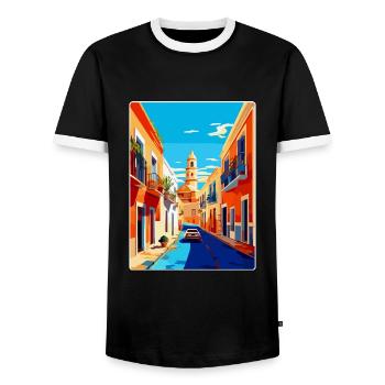 Jerez De La Frontera Spain Vintage Travel Poster - Men's Ringer Shirt - black/white - Front - AI Model Female 172 light (172cm) & AI Model Male 178 light (178cm)