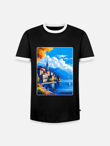 Vevey Switzerland Vintage Travel Poster Souvenir - Men's Ringer Shirt - black/white