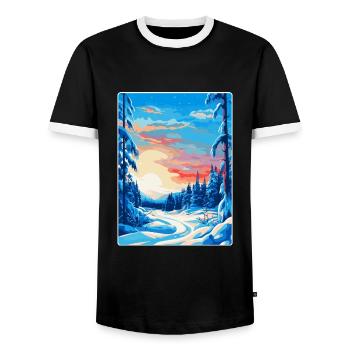 Lappland Finnland Vintage Reiseplakat Souvenir WPA - Männer Kontrast-T-Shirt - Schwarz/Weiß - Vorne - AI Model Female 172 light (172cm) & AI Model Male 178 light (178cm)