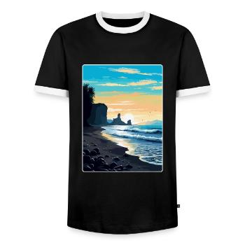 Affiche de voyage vintage Islande de plage de sable noir WPA - T-shirt contrasté Homme - noir/blanc - Devant - AI Model Female 172 light (172cm) & AI Model Male 178 light (178cm)