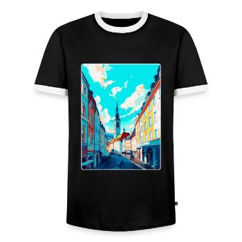 Linz Austria Vintage Travel Poster WPA Souvenir - Men's Ringer Shirt - black/white - Front - AI Model Female 172 light (172cm) & AI Model Male 178 light (178cm)