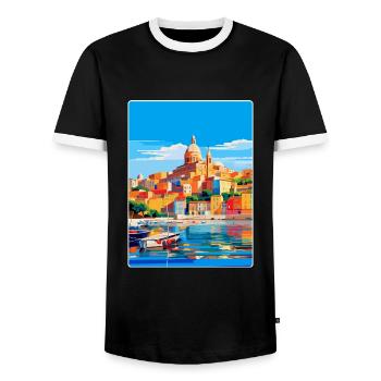 Cagliari Italy Vintage Travel Poster Souvenir WPA - Men's Ringer Shirt - black/white - Front - AI Model Female 172 light (172cm) & AI Model Male 178 light (178cm)