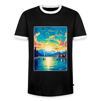 Genf Schweiz Vintage Reiseplakat Souvenir - Männer Kontrast-T-Shirt - Schwarz/Weiß - Vorne - AI Model Female 172 light (172cm) & AI Model Male 178 light (178cm)